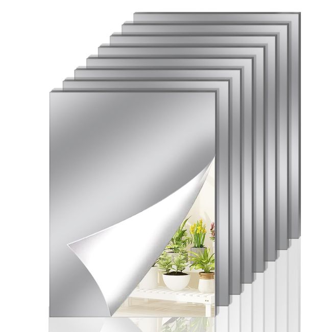 8Pcs Self Adhesive HD Plastic Mirror Sheets, 4.5” X 6” Shatterproof Arcylic M...