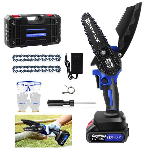 Cordless Chainsaw 6’’ Handheld Powerful Electric Chain Saw 2000RPM Brushless with 2 Batteries 2 Chains for Tree Trimming Logging Gardening Branch Wood Cutting
