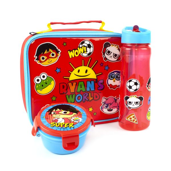 Ryans World Lunch Box Set for Kids | Boys Insulated Bag, Water Bottle & Snack Pot | Adventure with Red Titan Superhero | YouTube Merchandise | Carry Ryan's Adventure On Your Back | Keeps Food Fresh