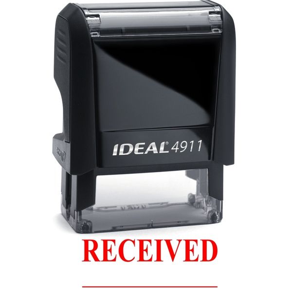 RECEIVED text with Blank Line on IDEAL 4911 Self-inking Rubber Stamp, RED INK