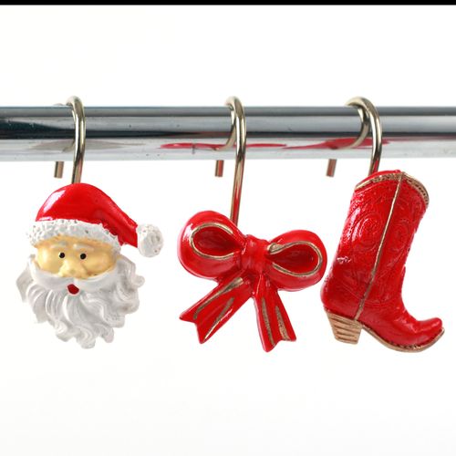Wehome Santa Claus Shower Curtain Hooks Set of 12 Decorative Red Metal Shower Hooks