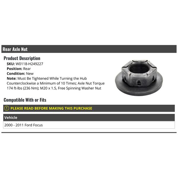 Rear Axle Nut - Compatible with 2000-2011 Ford Focus