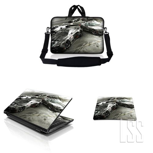 13 inch Sleeve Bag Carrying Case w/Handle, Adjustable Shoulder & Matching Skin Sticker, Mouse Pad Compatible with 12" 12.1" 13" 13.3" HP - Racing Cars