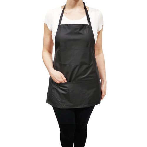 CHARLENE Short Vinyl Apron Waterproof Chemical Proof for Salon Stylist Nail Art Makeup Grooming (Black)