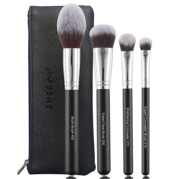 ENERGY Makeup Brush Set Premium Foundation,Bronzer,Blush,Concealer,Eyeshadow Contour with Liquid Cream Powders Blending Highlighting Buffing Professional Essential Face Brushes with Travel Case 4PCS