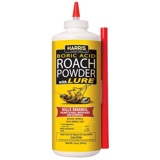 HARRIS Boric Acid Roach and Silverfish Killer Powder w/Lure, 16oz