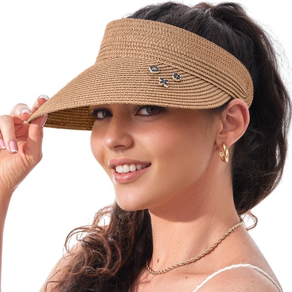 Sonnenhut Damen Stroh Sonnenschild Uv Schutz 50, Sonnenkappe, Sonnencap, Sonnenvisier, Visor, Schirmkappe, Sun Hat Women, Sonnenhut für Frauen, Strand Sonnenvisor, Sonnenschirm faltbar