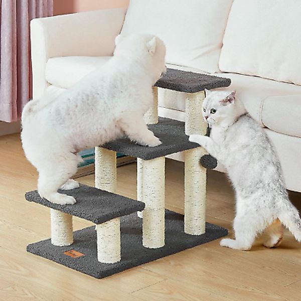 Pawque Dog Stairs & Cat Scratching Post Pet Steps for High Beds Couch, Grey