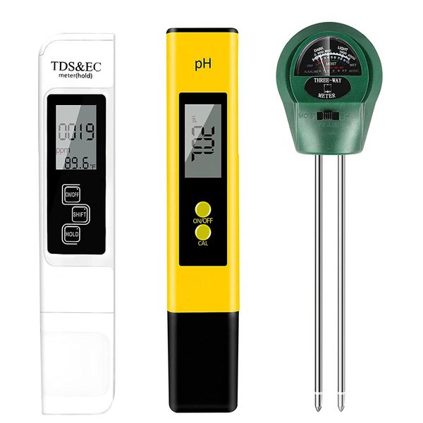 CANNABMALL PH Meter, TDS PPM Meter and 3 in 1 Soil Moisture Meter Combo, High Accuracy Lab PH/EC Tester Digital Kit [Upgraded] for Home Water, Hydroponics, Plants Garden Soil and Aquarium PH Pen