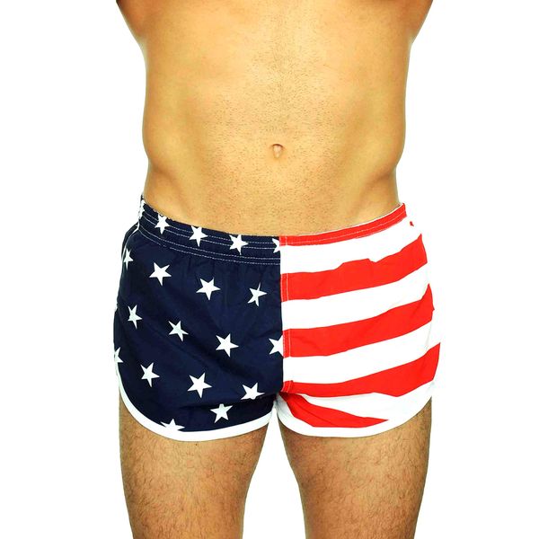 UZZI Men's Running Shorts Swimwear Trunks 1830, American Flag, Small