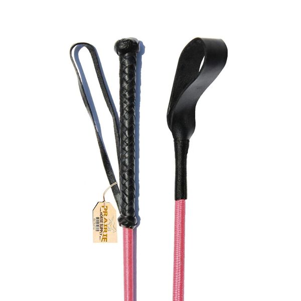 Riding Crop for Horse (Pink) (27 Inch) Fiberglass Shaft with Leather Double Slapper