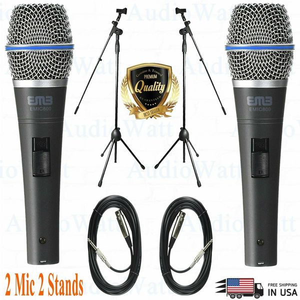 2x EMlC800 Light Aluminum Voice Unidirectional Dynamic Microphone + 2x Mic Stand