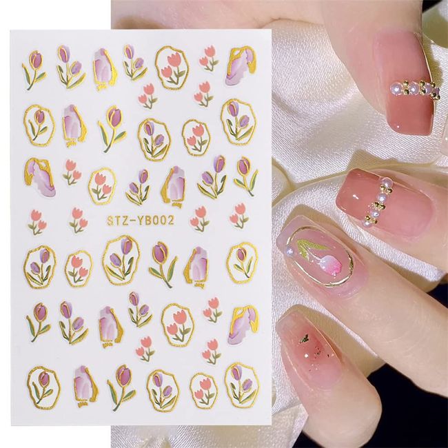 DUOLEIMI Nail Stickers, Flowers, Tulip, Nail Stickers, 6 Pieces, Nail Design, 3D, Nail Art, Flowers, Gel Nails, Cute, Spring and Summer