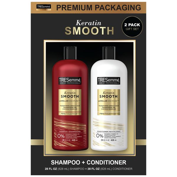 TRESemme Shampoo and Conditioner Set - Keratin Smooth Anti-Frizz Hair Products, Keratin Hair Treatment for Ultra Sleek, Shiny Hair, Curly Hair Detangler, 28 Fl Oz (2 Piece Set)