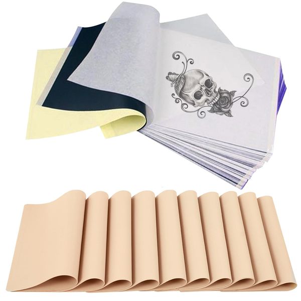 Emalla 30 Pieces Tattoo Fake Skin with Tattoo Transfer Taper - 10pcs Fake Skin and 20pcs Tattoo Stencil Paper Set, Tattoo Skin Practice Fake Skin and Transfer Paper for Tattoo Supplies