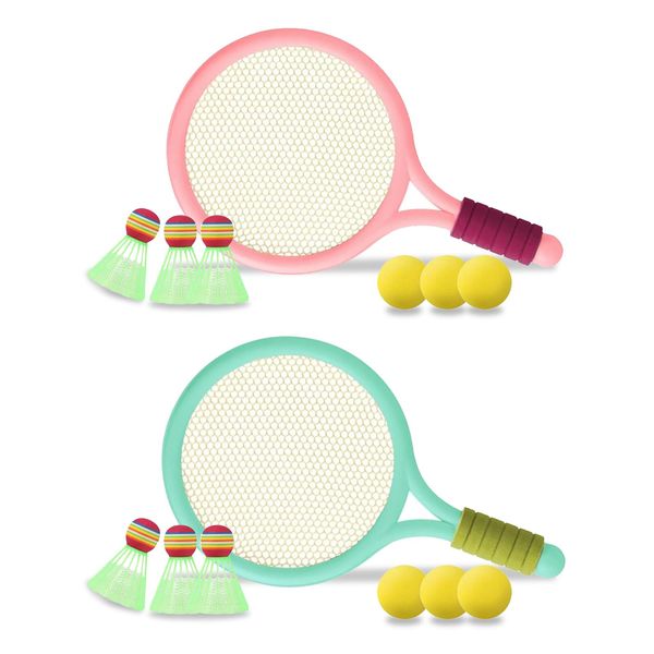 Kinder Federballset,Kinder Tennisschläger,Badminton Racket Spielzeug,Leichte Badminton-Set,Tennisschläger Geschenkset für Kinder Outdoor Indoor Sport,Bringen Sie 6 Badmintons und 6 TennisbäLle