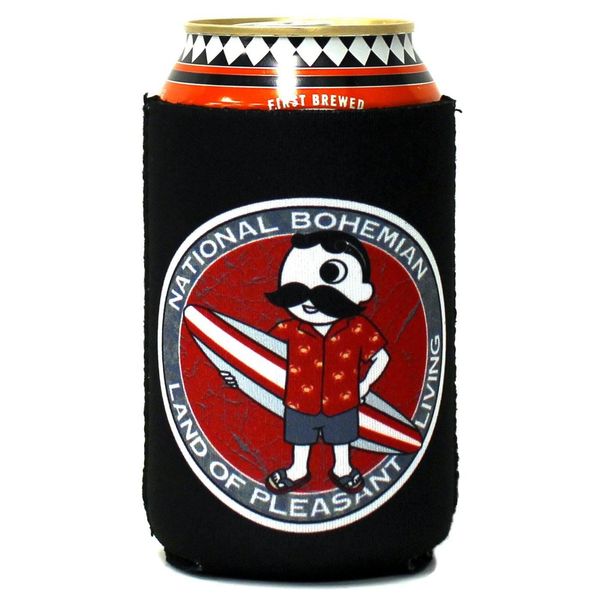 Retro National Bohemian Surfer Dude (Black) / Can Cooler - Black / 1