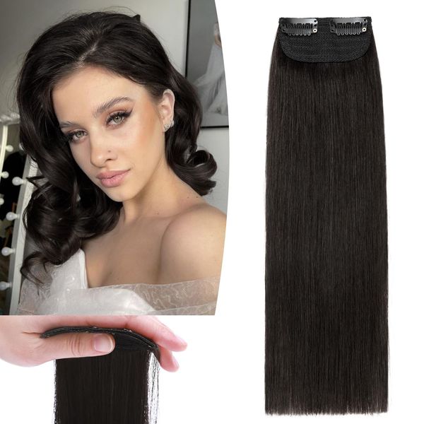 Clip in Hair Extensions Benehair Human Hair Pieces with 2 Invisible Clips for Women with Hair Loss and Hair Thin Silky Remy Hair for Adding Volume 12inch One Piece Hair Extensions Natural Black #1B