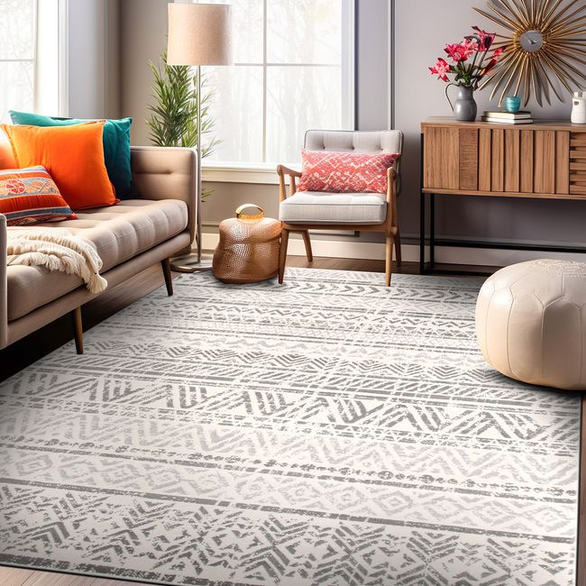 Rugshop Rugs for Living Room Geometric Distressed Bohemian Gray 5'x7' Area Rug