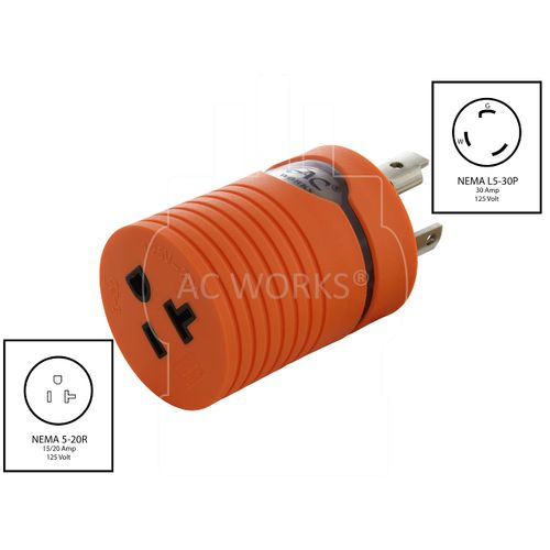 AC WORKS Shore Power Adapters (L5-30 30A Locking to 15/20A Household)