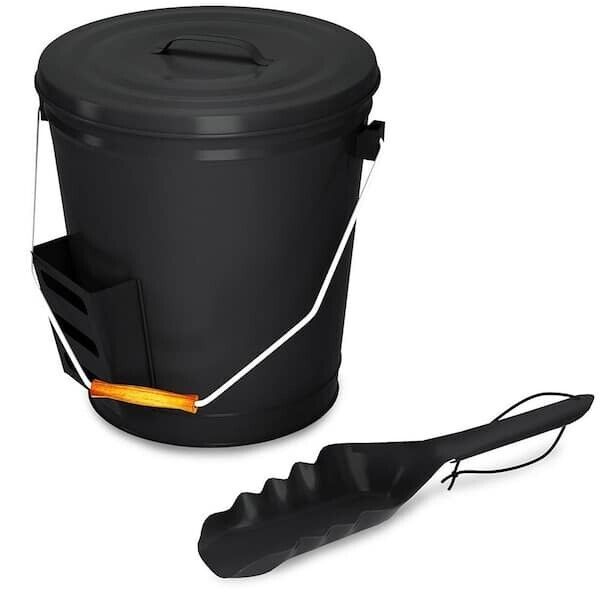 4.75 Gal. Ash Bucket with Lid and Shovel for Fireplace and Wood Stove Cleaning