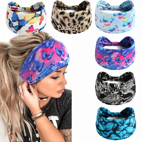 Mode-Stirnbänder für Frauen Haare Kopftücher Haarband Turban Blume Baumwolle Stirnbänder Breite Yoga Sport Stirnband Head Wrap (P6WButterLeo)