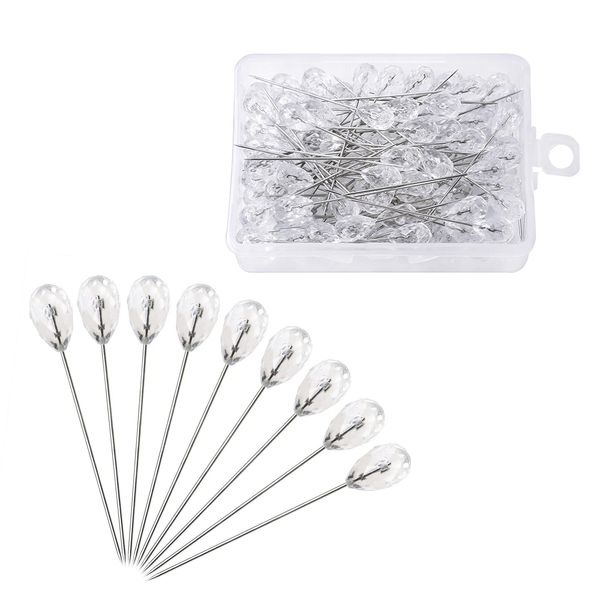 100PCS Corsage Brooch, Sewing Corsage Big Head Pins, Crystal Diamond Straight Pins Jewelry Decoration DIY Craft Sewing