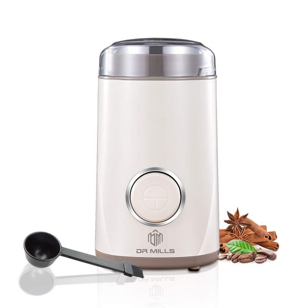 DR MILLS DM-7441W Electric Dried Spice and Coffee Grinder, Blade & Cup Made with SUS304 Stainless Steel（White)