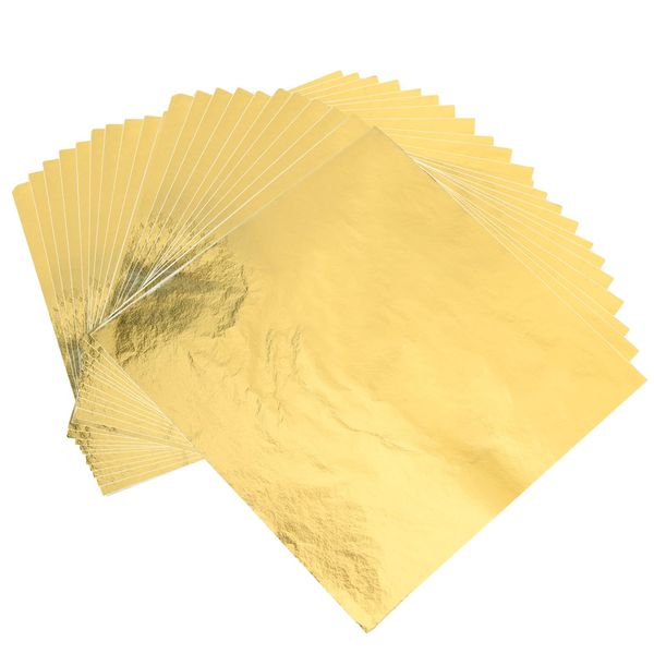 PLULON 200 Sheets Imitation Gold Leaf Sheets 14x14cm Multipurpose Gold Foil Sheets for Nails Home Painting Arts Project Crafting Decoration