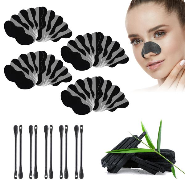 SEGMINISMART Nosestripes Blackheads,Mitesser Nasenstrips,Tiefenreinigende Clear-Up-Strips mit Aktivkohle,Pore Strips,Anti Nosestripes Mitesser,Entfernen Mitesser und Unreinheiten,40Pcs Schwarzer