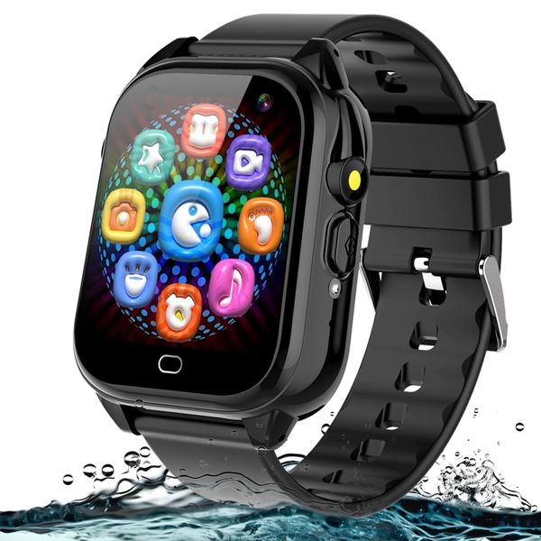 Kids Waterproof Smart Watch Toys for Boys Girls Ages 3-12, HD Touchscreen Toddler Watches with 26 Puzzle Games Camera Video Recording Pedometer MP3 Player Alarm Clock Birthday Gift (1. Black)