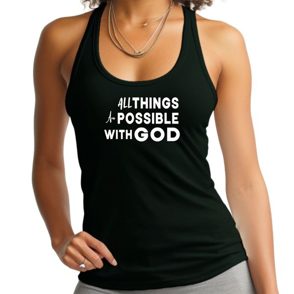 Womens Fitness Tank Top Graphic T-shirt All Things are Possible - Black / S