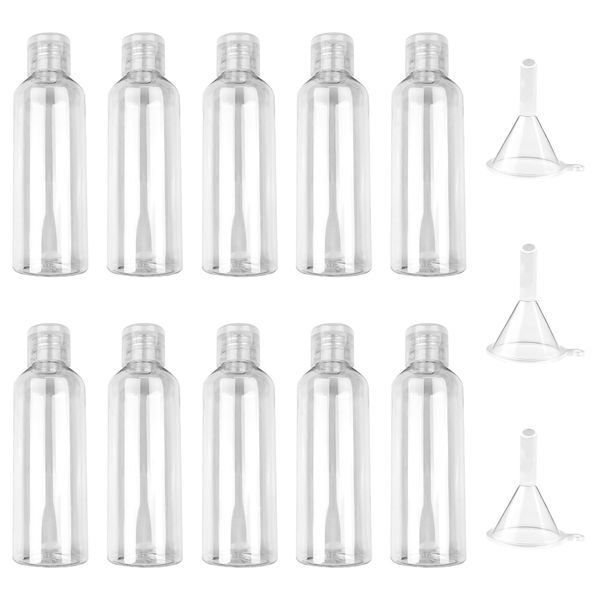 Newpop 10 Stück Reiseflaschen zum Befüllen, 100ml Plastikflaschen Set, Travel Bottles mit 3 Trichter, Leere Abfüllflaschen Reise, Reisegröße Behälter, Kosmetikflaschen für Shampoo, Lotion, Spülung