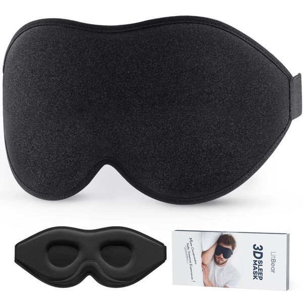 LitBear Sleep Mask for Side Sleeper Women Men, Eye Mask for Sleeping Light Blocking, 3D Contoured Cup Sleeping Mask, Soft Breathable Sleep Eye Mask with Adjustable Elastic Strap for Flight Nap