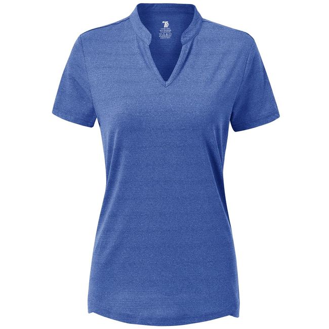 donhobo Damen Kurzärmeliges T-Shirt Mit V-Ausschnitt Klassischer Schnitt Kurzarm Oberteil Sommer Basic Sport Fitness Yoga Casual Tops (Blau, M)