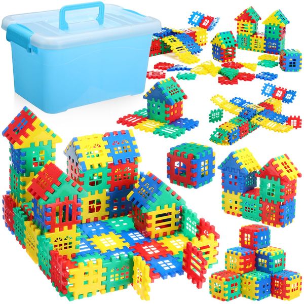 Sonwyoung 155 Pieces Interlocking Building Blocks for Kids with Storage Box Building Toys Waffle Blocks for Kids Construction Learning Educational Toy Building Sets