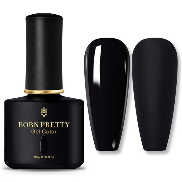 BORN PRETTY Black Gel Nail Polish 10ml Pure Black Color Gel Polish Soak Off U V LED Long Lasting High Glossy Nail Gel Varnish Chip Resistant Nail Art Manicure Salon DIY at Home