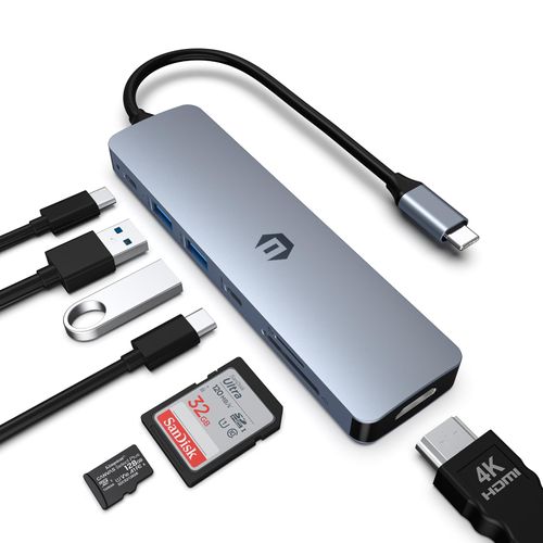 Oditton USB C HUB, 7 in 1 Laptop Multiport Adapter Hub with HDMI Output, 100W Rapid Charging, 3 x USB 3.0 Ports, SD/TF Reader, Compatible for USB C Laptops Dell XPS/HP/Surface and Other Type C Devices