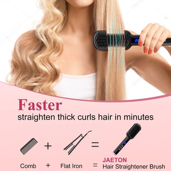 Hair Straightener Brush, Hair Straightener Comb Straightening Brush with Negative Ionic for Women, Fast Heating with 8 Temps & Dual Voltage, with glove