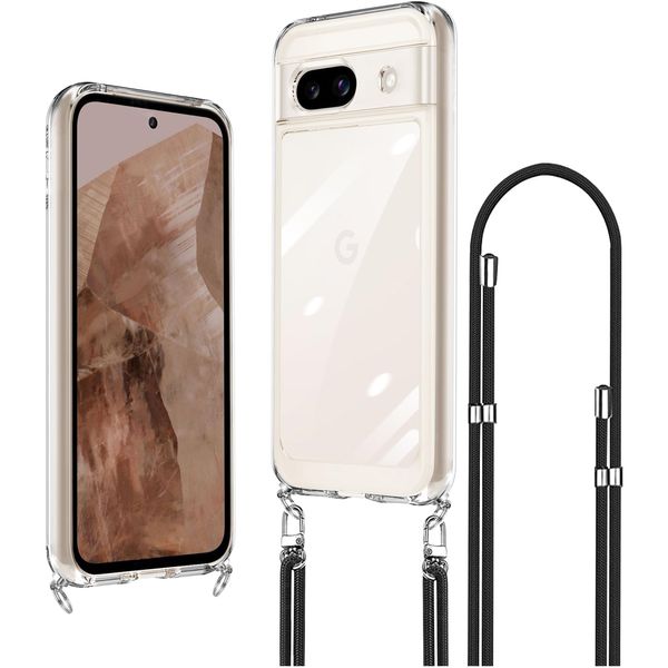 Google Pixel 8a Case, Clear, Shoulder, Neck Strap, Cross-Angled, Adjustable Google Pixel8a Cover, Thin, Transparent, PC Back + TPU Bumper, Shockproof, Scratch-Resistant, No Yellowing, Cute, Wireless