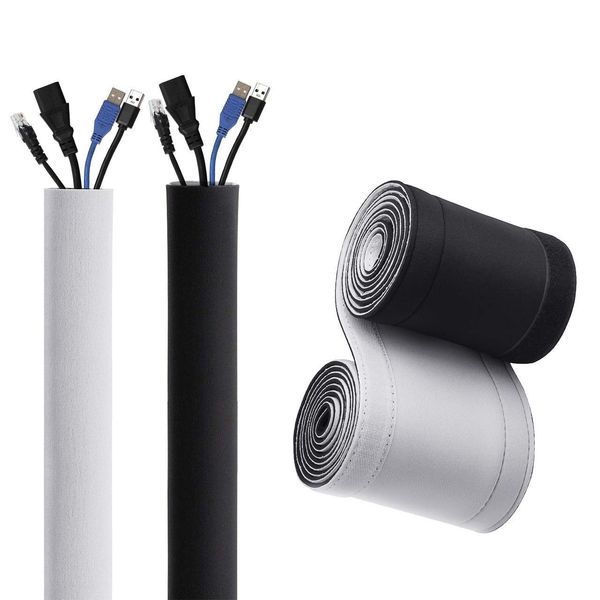 10cm Wide Cable Management Sleeve, Flexible Neoprene Cable Tidy Tube for Desk TV Computer Cord Cover Wire Hider, Black and White Reversible (Inside Diameter ∅ 2.5cm/0.98in) (3.5m)