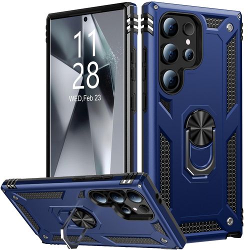IKAZZ for Galaxy S24 Ultra Case,Military Grade Shockproof Heavy Duty Protective Phone Cover Pass 16ft Drop Test with Magnetic Kickstand Car Mount Holder Blue