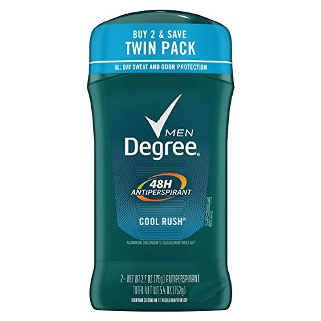 Degree Men Antiperspirant Deodorant Stick 48 Hour Sweat and Odor Protection Cool Rush Men's Deodorant Keeps You Feeling Fresh and Dry, 2.7 Ounce (Pack of 2)