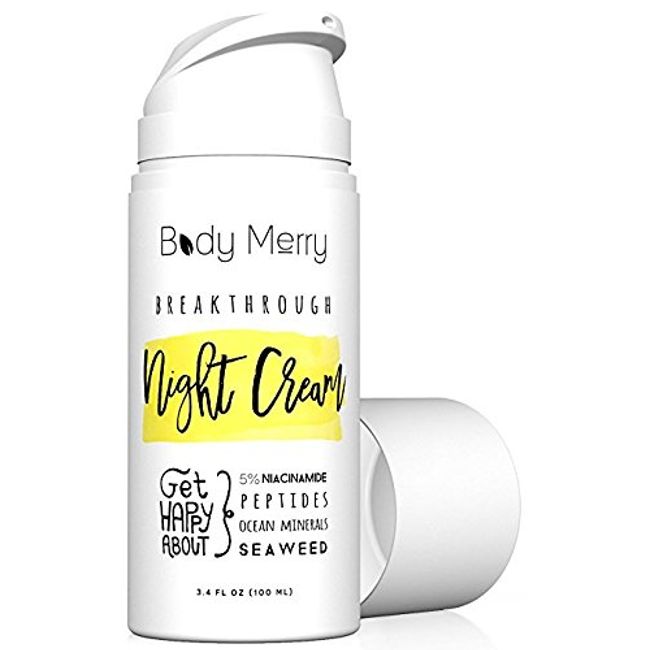 Body Merry Breakthrough Night Cream – Anti-Aging Face Moisturizer with Niacinamide, Peptides and Hyaluronic Acid – Cruelty Free Skin Care for Fine Lines and Wrinkles, 3.4 oz