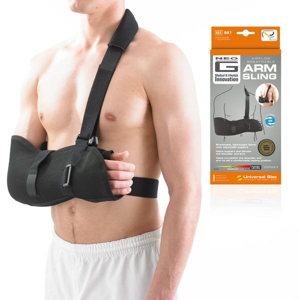 Neo-G Arm Sling for Shoulder Injury Arm Injury Recovery, Pre/Post Surgery - Airflow Breathable Lightweight Shoulder Sling - Adjustable Straps - Class 1 Medical Device