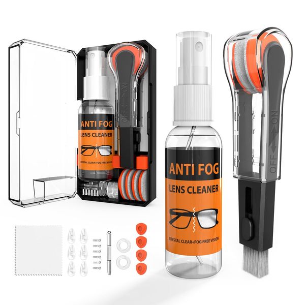 8 in 1 Glasses Cleaning Kit, Eyeglass Cleaner with 24H Anti Fog Glasses Cleaners Spray| Portable Glasses Cleaner Tool| Cleaning Cloth, Glasses Anti Slip with Soft Eyeglass Nose Pads & Ear Grip