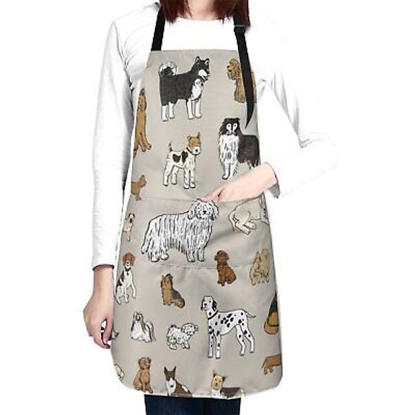 Cute Dogs Animal Print Waterproof Apron with 2 Pockets Cute Puppy Pets Kitche...