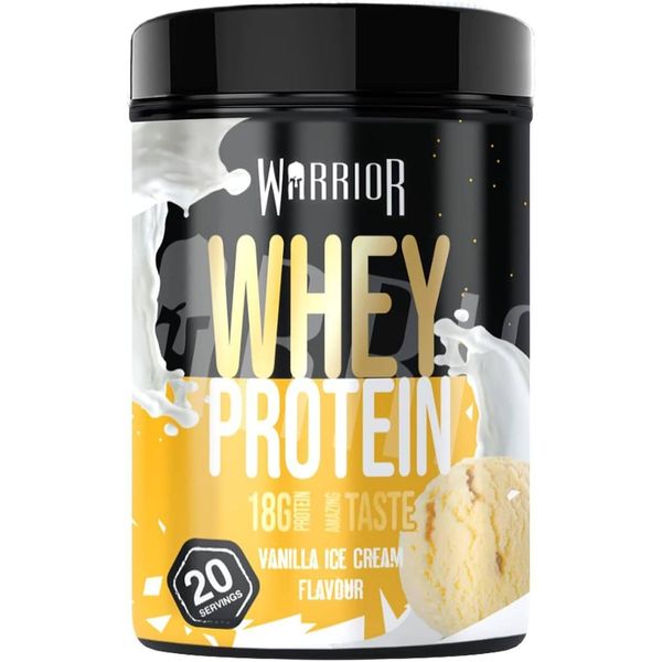 Warrior Whey Protein Powder 500g - Up to 36g* Protein per Shake – Low Sugar - Muscle Growth and Recovery Drink - Amazing Taste - 20 Servings - GMP Certified (Vanilla Ice Cream)