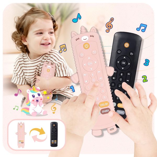 KIRALUMI Baby Girl Toys - Baby Remote Control Toy with Unicorn Silicone Cover - Baby Musical Toys Toddler Toys with Realistic Play, Lights, and Sounds - 6, 9, 12, 18 Month Girl Toys