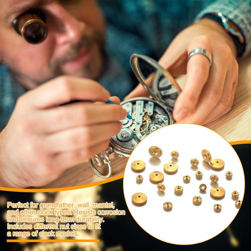 Lasnten 24 Pieces Brass Clock Hand Nut Assortment, Grandfather Wall Mantel Clock Hands Parts Replacement for OD 5 mm, 6 mm and 10mm